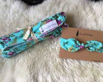 Swaddle Blanket Set/ Baby Gift Set/Swaddle Blanket and Headband/ Top Knot Headband/Baby Shower Gift