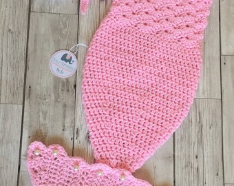 Newborn crochet mermaid tail and headband photo prop set, ready to ship