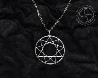 Enneagram Symbol Pendant Stainless Steel Jewelry Nine-Pointed Star Necklace Keychain Logo Star of Goliath Emblem Amulet Nonagram Sign