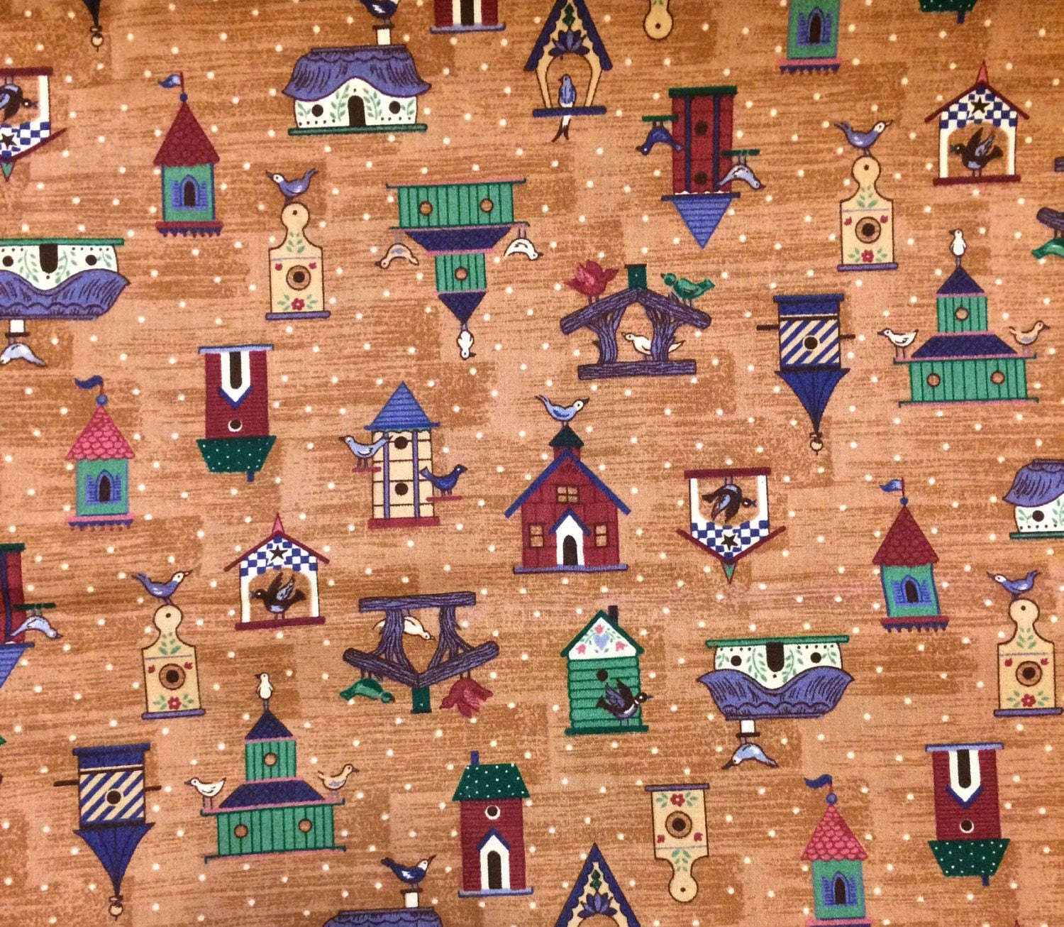 Birdhouse print Fabric/cotton/quilting/sewing/birdhouse lover gift