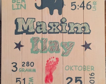 HolzKaspero wood frame baby data / date of birth