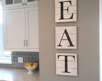 EAT sign, wood pallet, farmhouse sign, kitchen decor, shiplap, typography