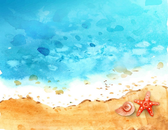 Beach Landscape Watercolor Background Patterns Clipart Poster