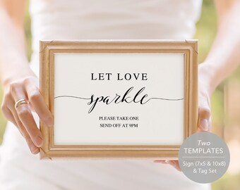 Sparkler Send Off Sign, PDF Template, Sparkler Sign, Let Love Shine Sign, Sparkler Send Off, Wedding Sparkler Tags, Instant Download, Ideas