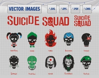 Suicide Squad Skulls - vector graphic svg, eps, pdf, cmx and raster png for instant download