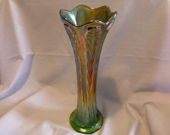 Carnival Glass Vase Circa 1920, Plume Pattern Carnival Glass Vase, Irridescent Glass Vase, Collectible Glass Vase, Coloured Glass Vase.