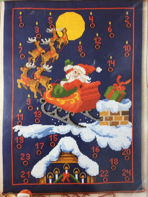 Items similar to Santa Advent Calendar Cross Stitch KIT by Permin of Copenhagen
