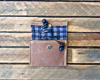 Headphone Case, Small Pouch, Snap Pouch, EDC Pouch, Headphone Pouch, Waxed Canvas Pouch, Waxed Canvas Snap Pouch, Small Snap Pouch
