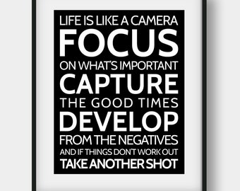 Inspirational print quote Life is like a camera print