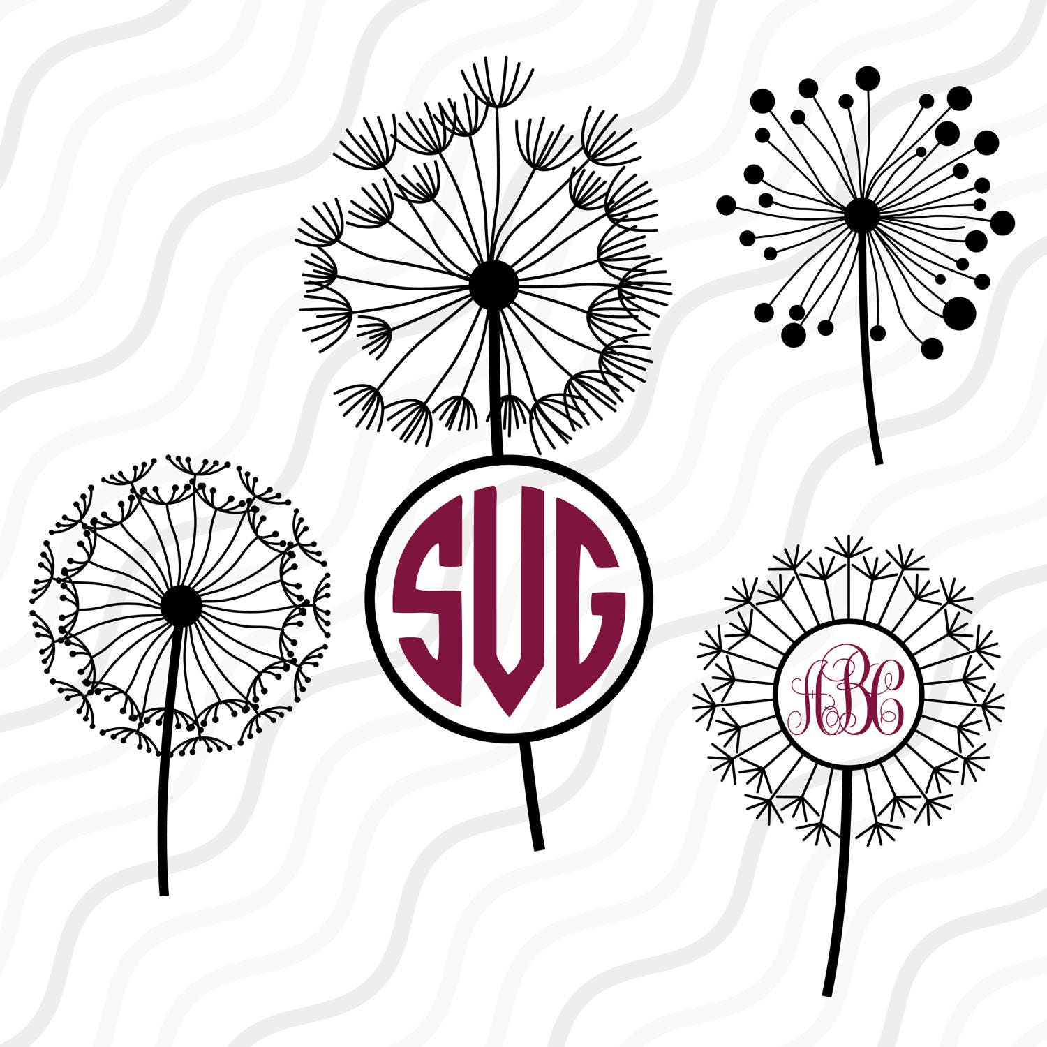 Download Dandelion Flower SVG, Dandelion SVG,Dandelion Monogram SVG Cut table Design,svg,dxf,png Use With ...