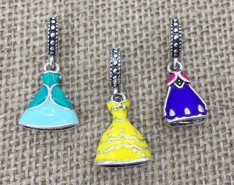 Cute Disney Princess dress charm Princess Anna charm/Princess Belle/Princess Ariel charm for bracelet fit pandora bracelet