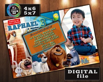Secret Life of Pets Invitation, Birthday, CUSTOM Digital File, Any age, With Photo, Jpeg
