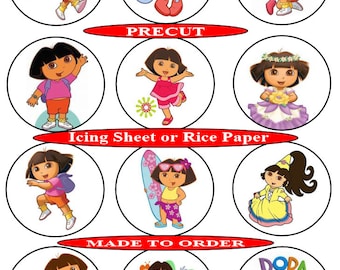 Dora The Explorer pre-cut edible cupcake toppers, 2 sizes