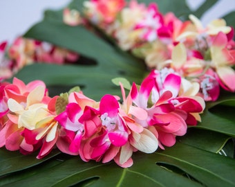 Deluxe SILK FLOWER LEI - Pink & Peach Plumerias