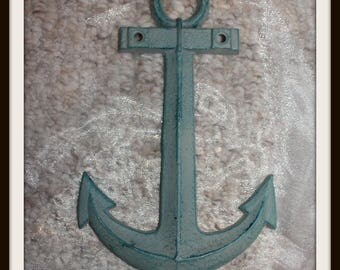 Vintage Cast Iron Anchor, Vintage Cast Iron Nautical Wall Hanging, Anchor Wall Hanging, Sea Blue Anchor, Nautical Decor, Never Sink