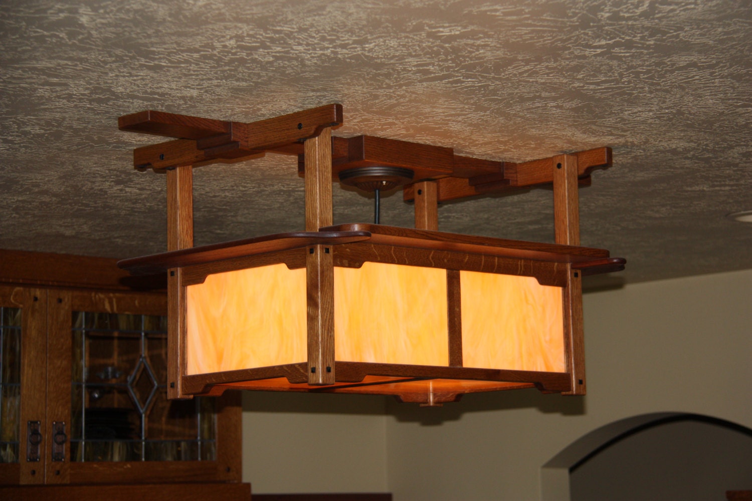 Mission Ceiling Light Oak and Mahogany