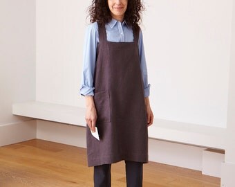 Linen Japanese Square Cross Back Apron in many colours. Free shipping mainland UK.