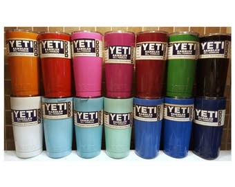 YETI - Authentic 20 oz Rambler Tumbler Powder Coated Yeti Cup Mug Tiffany Blue Green Black Pink Red White Purple 20oz Small Colored Painted