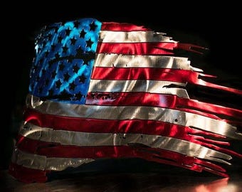 Tattered American flag, American flag wall art, Metal flag, Rustic, US, USA ,metal wall art, steel flag, worn flag, battle torn