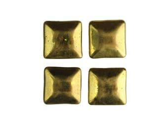 Antique brass square drawer pulls / vintage square brass small furniture knob set of four