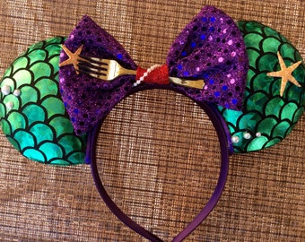 Little Mermaid inspired Minnie Ears, Ariel Minnie Ears, Mickey Ears, Minnie Ears, Disney Ears, Animal Kingdom Ears