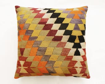 Bis Size Kilim Pillow, Decorative Pillow, Turkish Kilim, Boho Pillow, Aztec Pillow, Red Pillow, Ikat Pillow Homedecor 60 x 60 cm / 24" x 24"