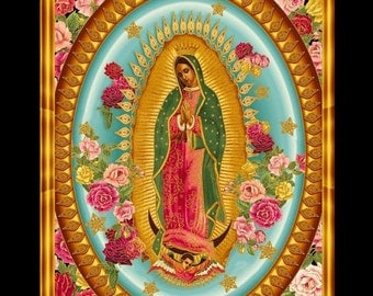 Virgin Oval turquoise Virgin of Guadalupe Our Lady of Guadalupe Virgen Mexicana Latinoamérica Virgin Panel