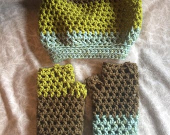 Crochet Hat & Fingerless Gloves Set