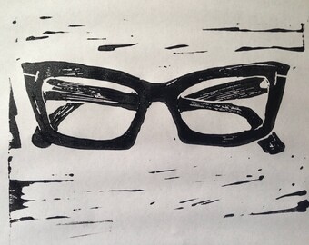 Cat Eye Glasses Lino Print