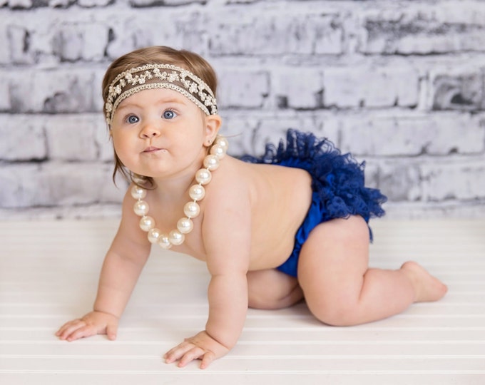 Baby Girls Ivory w/ Black Headband, photo prop, birthday headband, baby headband, baby bows, headbands, baby outfit, navy bloomers baby set