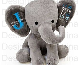 PERSONALIZED ELEPHANT-Personalized Baby Gift-Baby Shower Gift-Baby Gift-Plush Elephant-Stuffed Elephant-Birth Announcement-Baby Keepsake