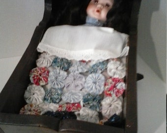 Victorian Baby In Crib with home made linens