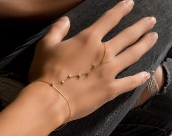 Solid Gold 14k Coins Slave Bracelet- Gold hand chain coins bracelet- Minimalist slave bracelet- Dainty gold slave bracelet