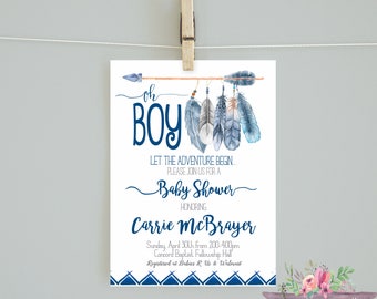 Adventure shower invitation/ Oh Boy Baby Shower Invitation / Adventure Begins Navy Mint Tribal Invitation/ Oh Boy Invitation