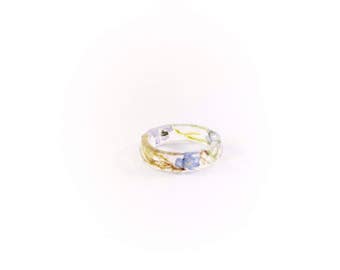 Real flower ring, gift for her, Mossy Flowers, dried forget me nots and mos,resin ring,epoxy ring, unique gift, cool ring, romantic,MukWuk