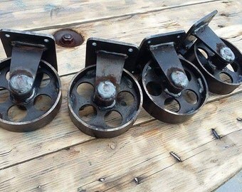 Set of 4 casters effect steel industrial loft
