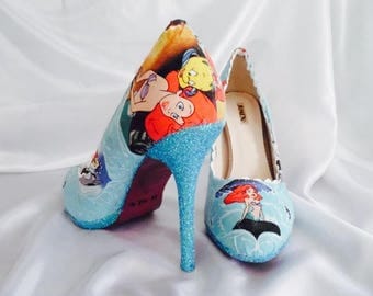 Custom Shoes - Women's Shoes - Disney Little Mermaid Inspired Shoes - Disney Princess - Glitter High Heel Shoes - Ariel - Girly Shoes