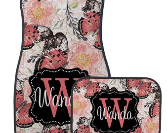 Monogram Car Mats, Butterfly Floral Car Mats Personalized Carmats, Custom Car Mats, Vehicle Mats, 16 Monogram Options