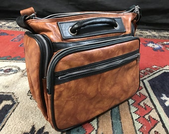 Vintage Patterned Tan Camera Bag, Messenger, Shoulder or Crossbody Purse. Retro handbag.