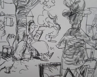 Original pencil drawing-the garden of Daubigny