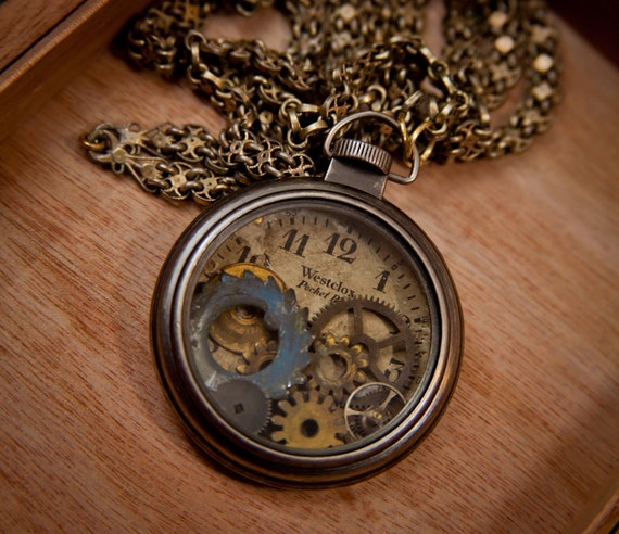 Steampunk Jewelry, Pocket Watch, Vintage, Westclock, Gears, Clock, Steampunk Necklace, Pendant, Steampunk Pocket Watch by SheriffofSteampunk steampunk buy now online