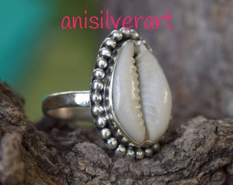 Cowrie Ring, Cowrie Shell Ring, Sterling Silver Ring, Handmade Ring