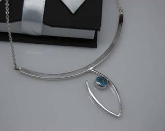 Aquamarine and sterling silver necklace