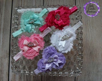 Rhinestone Crown Shabby Headband, Baby Girl Headband, Princess Headband, Chic Headband, Newborn Headband, Flower Headband, Crown Headband