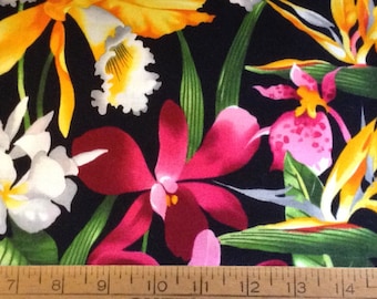 Tropical flowers cotton fabric by the yard