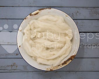 White Enamel Metal Bowl Newborn Photography Digital Backdrop Rust Fluff Blue Floor Wooden Painted Rustic Antique Birdseye Instant Download