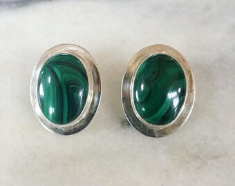 Vintage Morning Star Native American Sterling Silver and Malachite earrings