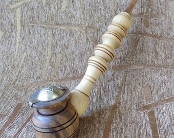 Wooden tobacco smoking pipe hand made from wood Long stem cup over the bowl
