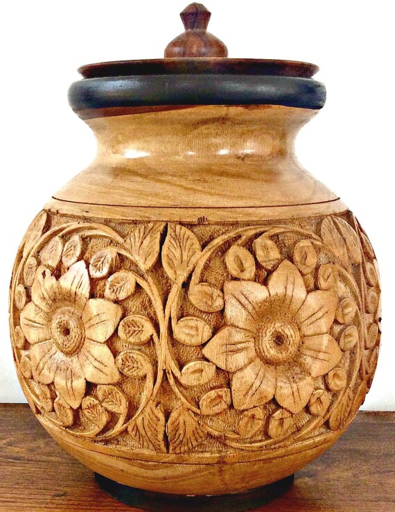Wood Cremation Urn Hand made Hand Carved Seasoned Walnut Wood