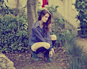 Polka dot collared shirt button down